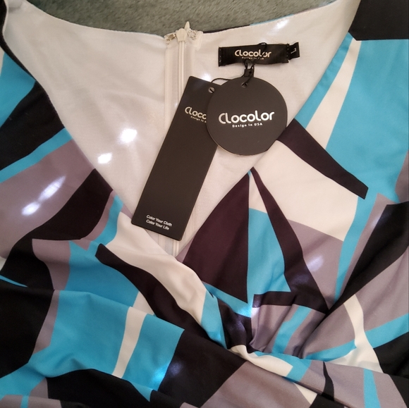 NWT!  CLOCOLOR WOMEN SHEATH DRESS  STRETCH SLEEVELESS SURPLICE V- NECKLINE SZ L - Picture 7 of 8